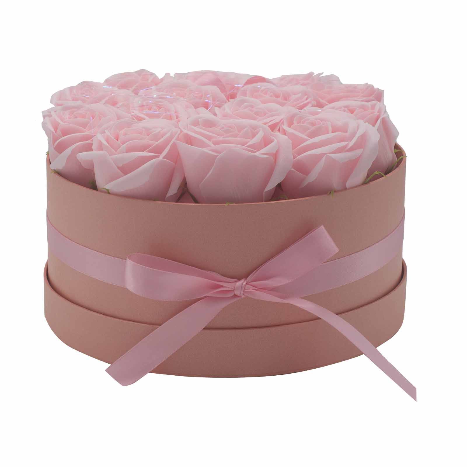 Soap Flower Gift Bouquet - 14 Pink Roses - Round - Image 4