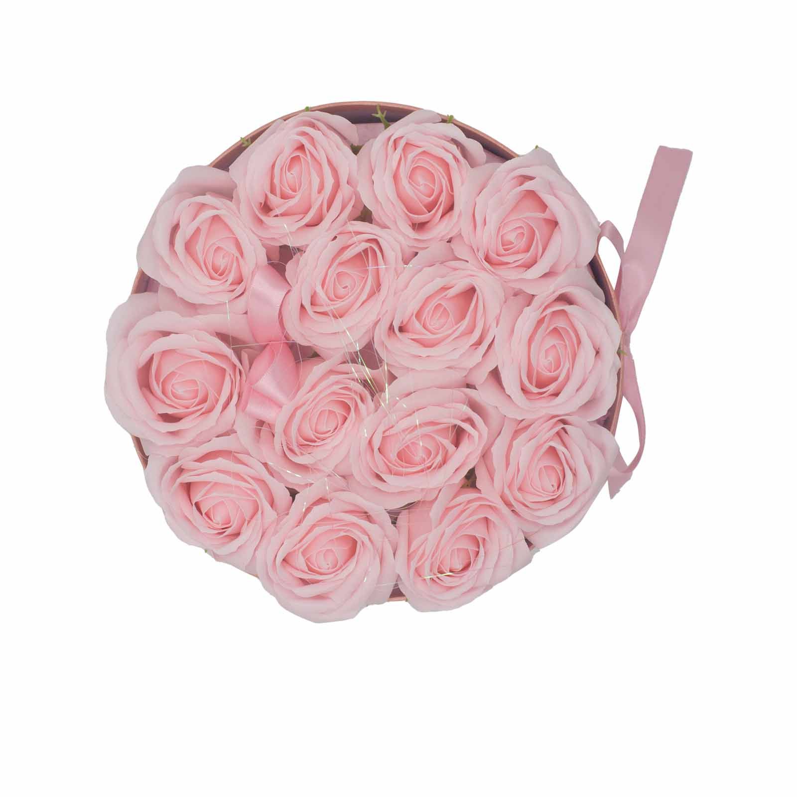 Soap Flower Gift Bouquet - 14 Pink Roses - Round - Image 5