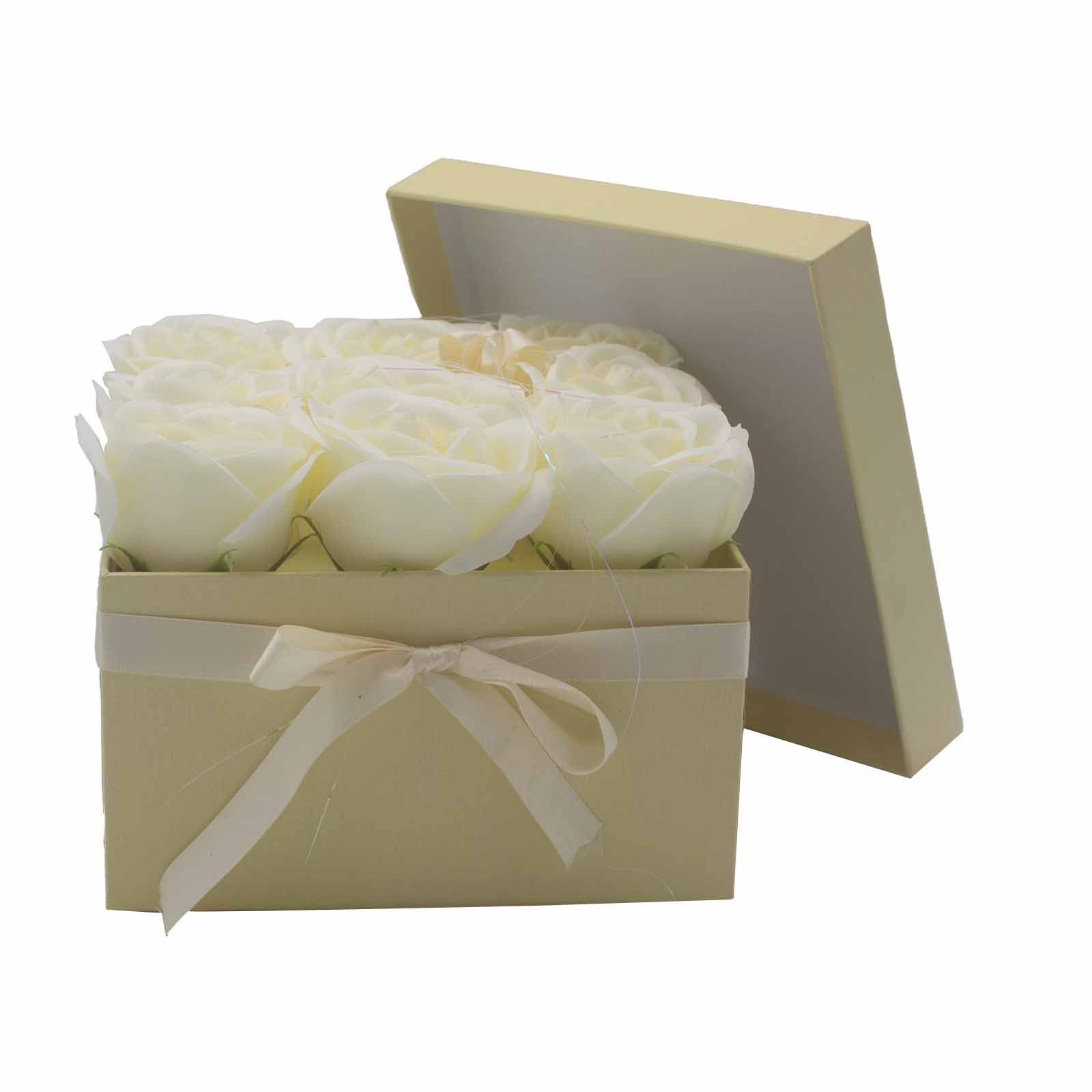 Soap Flower Gift Bouquet - 9 Cream Roses - Square - Image 4