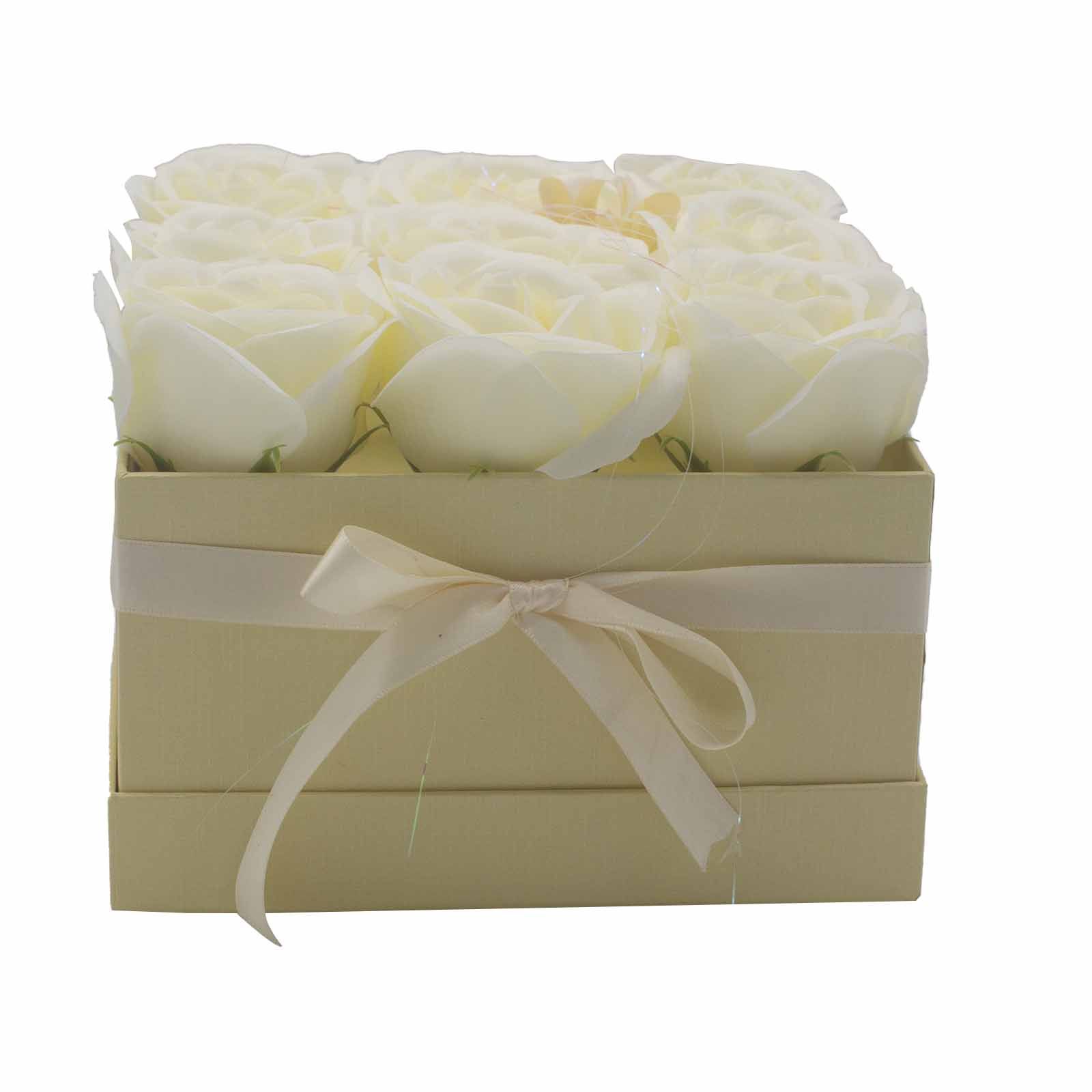 Soap Flower Gift Bouquet - 9 Cream Roses - Square - Image 5