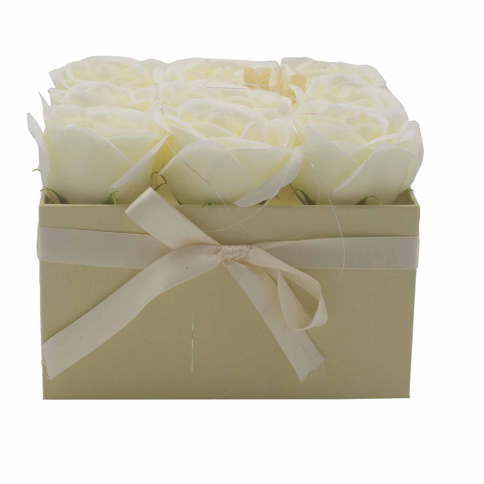 Soap Flower Gift Bouquet - 9 Cream Roses - Square - Image 6