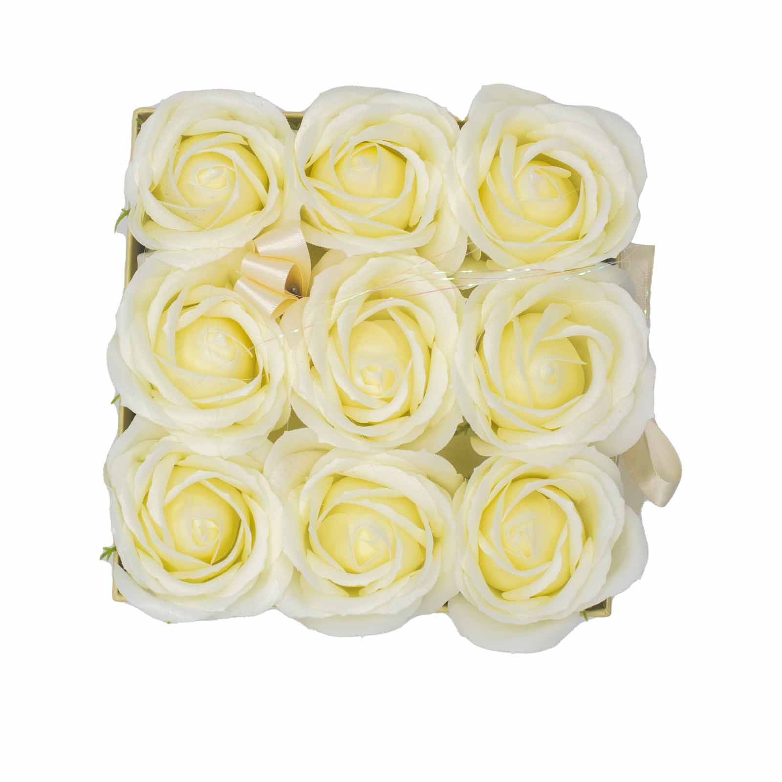 Soap Flower Gift Bouquet - 9 Cream Roses - Square - Image 7