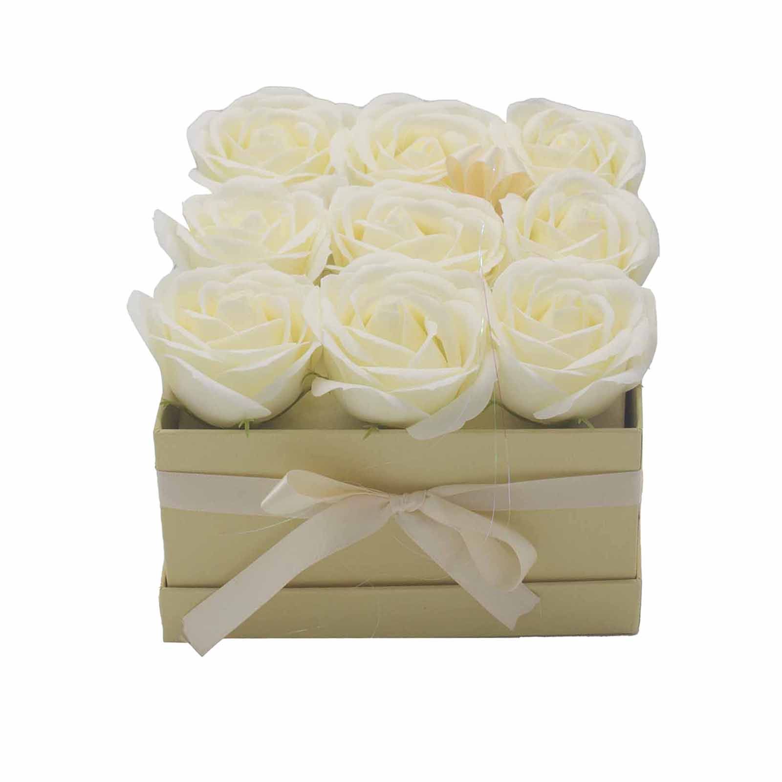 Soap Flower Gift Bouquet - 9 Cream Roses - Square - Image 2