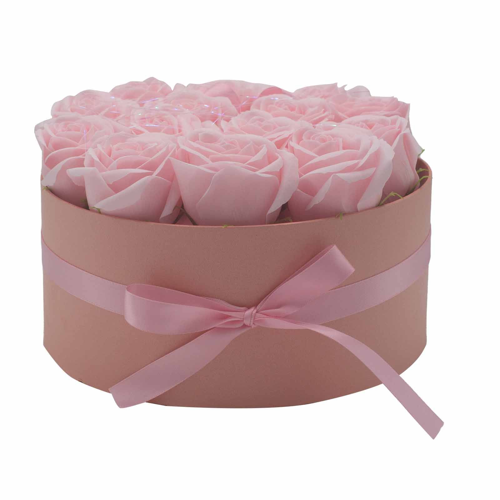 Soap Flower Gift Bouquet - 14 Pink Roses - Round - Image 8