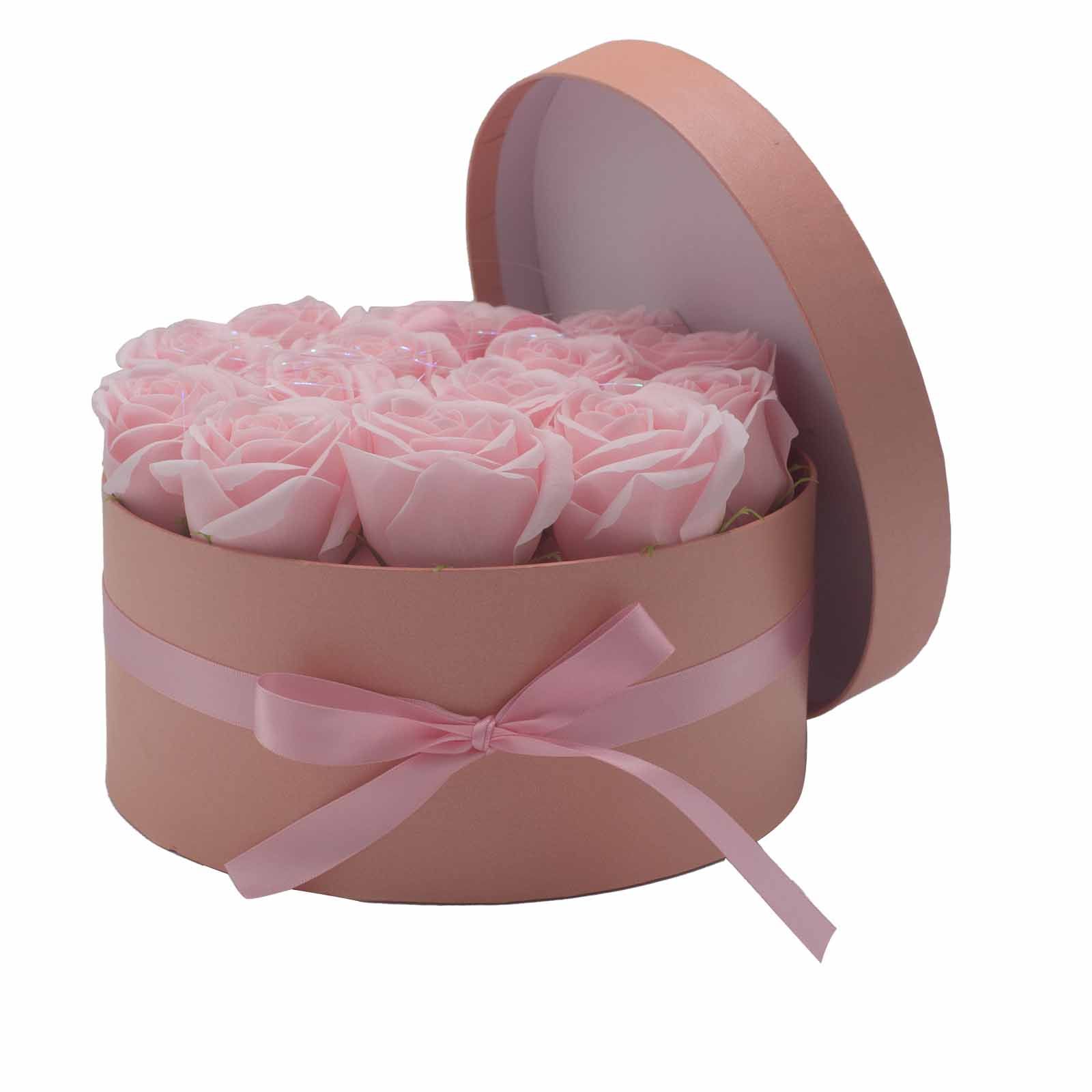 Soap Flower Gift Bouquet - 14 Pink Roses - Round - Image 3