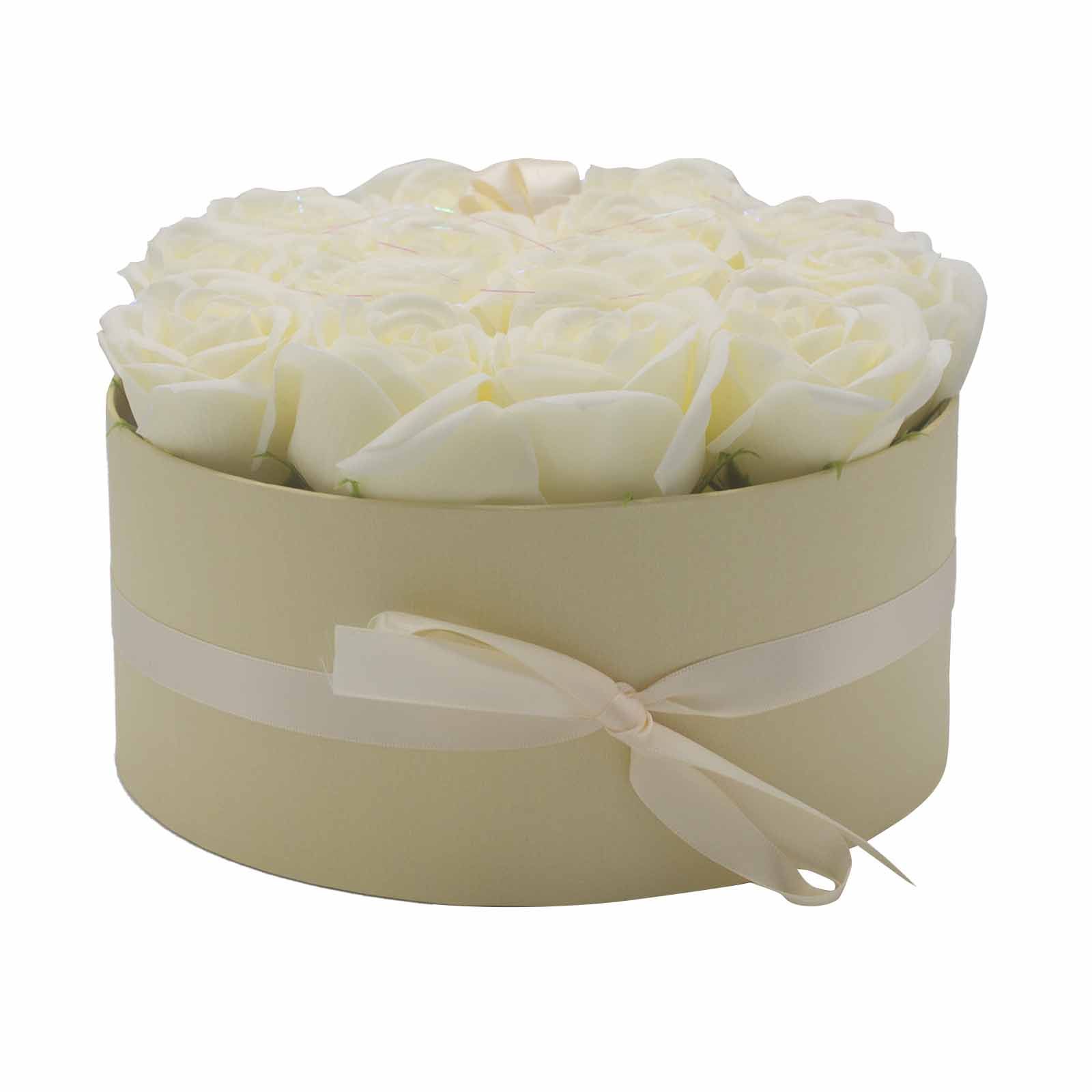 Soap Flower Gift Bouquet - 14 Cream Roses - Round - Image 8