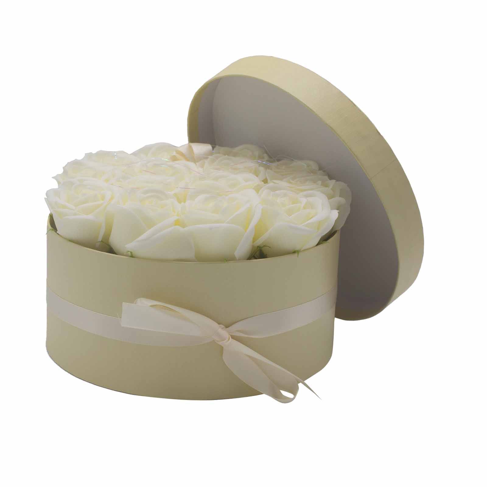 Soap Flower Gift Bouquet - 14 Cream Roses - Round - Image 3