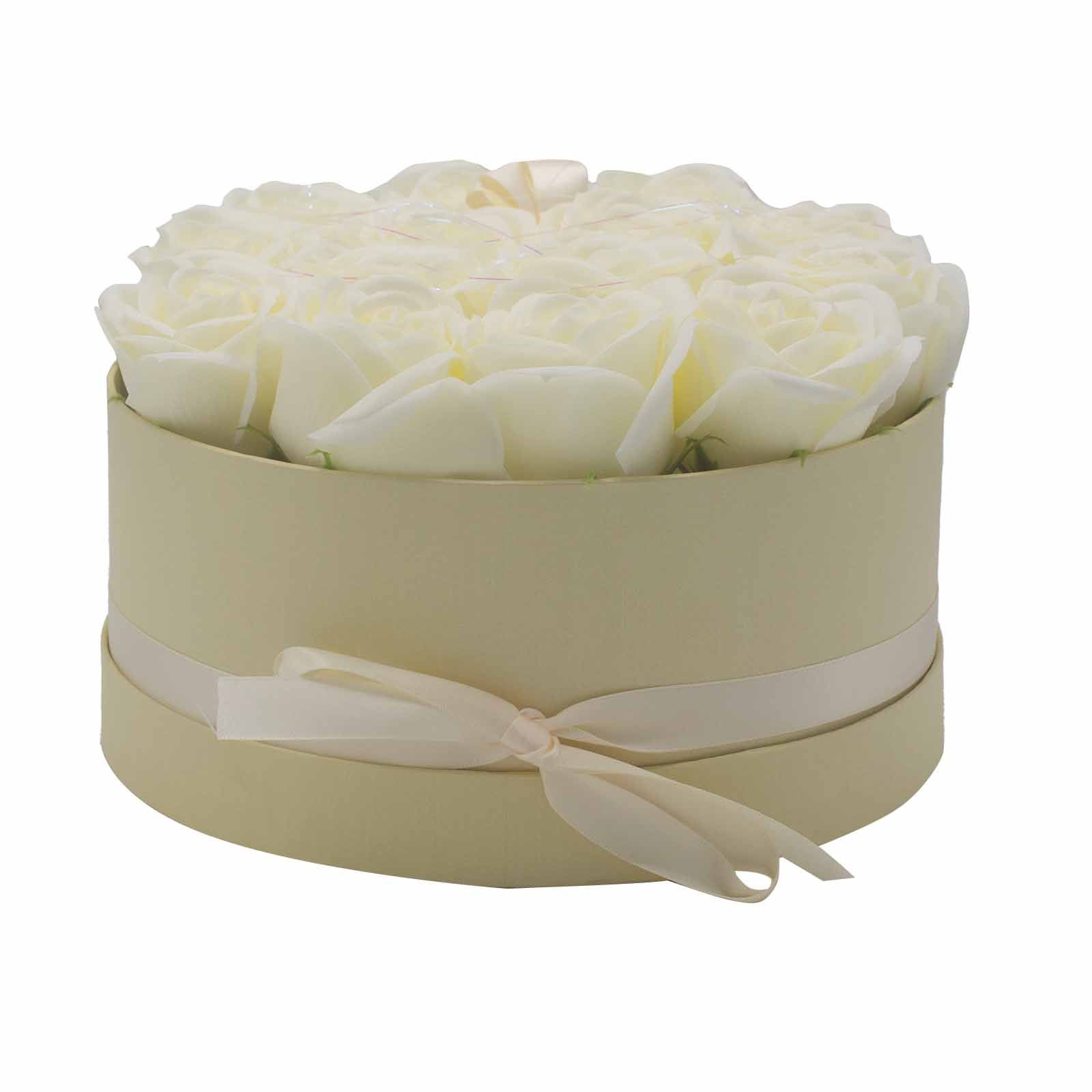 Soap Flower Gift Bouquet - 14 Cream Roses - Round - Image 4