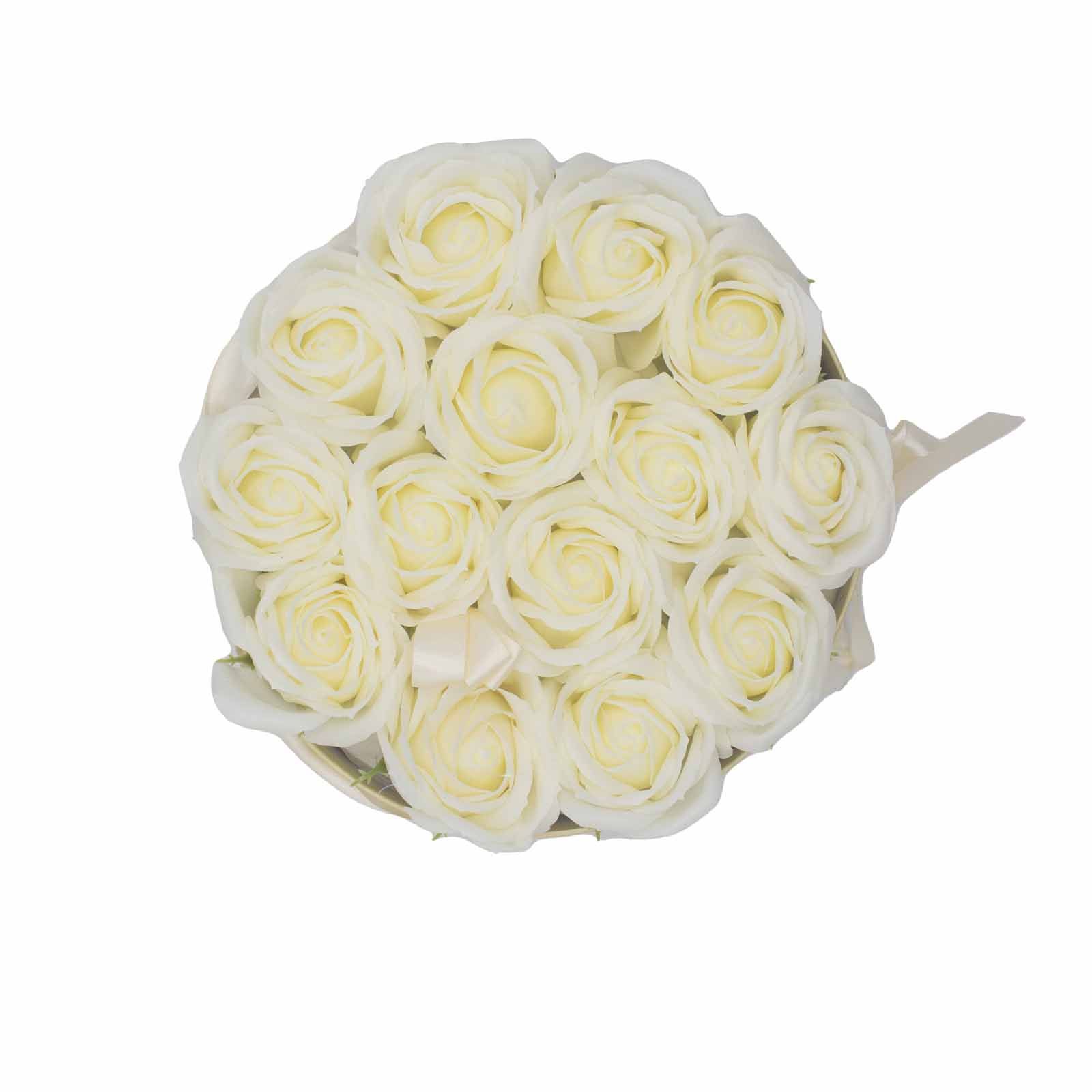 Soap Flower Gift Bouquet - 14 Cream Roses - Round - Image 5