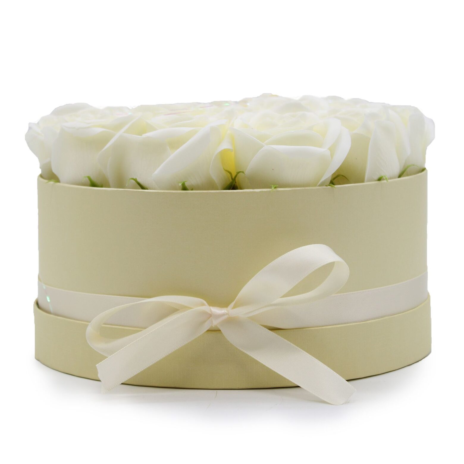 Soap Flower Gift Bouquet - 14 Cream Roses - Round - Image 7